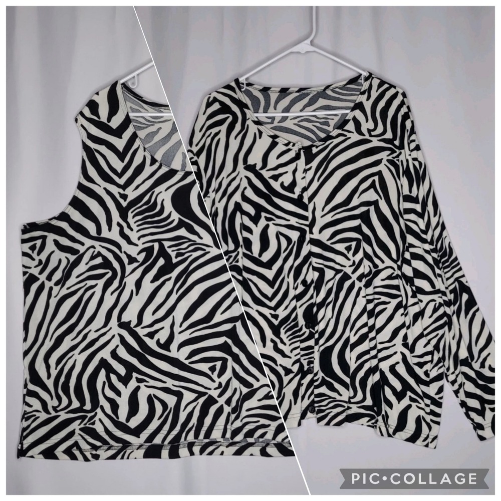 Slinky Cardigan Tank Top Set Women 5X Zebra Stretch Knit Travel  Grunge Y2K